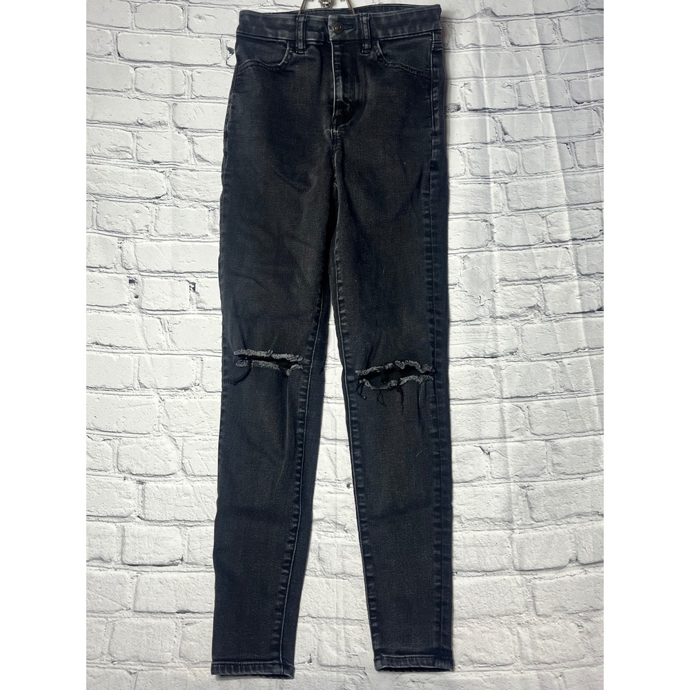 American Eagle Curvy Super High Rise Jegging Black Distressed‎ Knee Womens Jeans